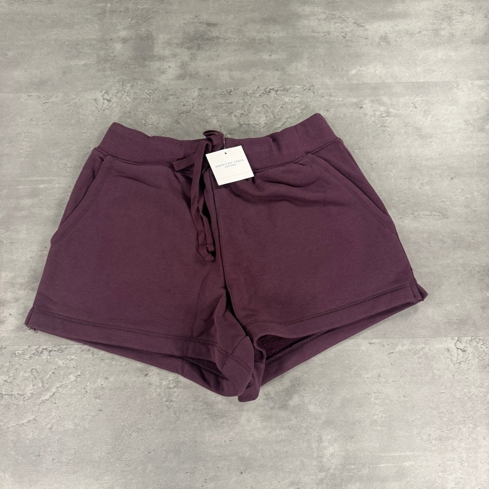 American Eagle Knit Shorts Womens XS Fleece Lounge Dark Burgundy Drawstring NEW